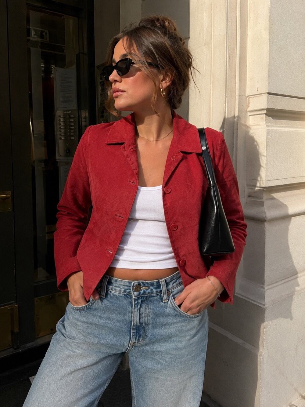 Vintage 90s Alfani Red Leather Suede Button Jacket Western Size Medium